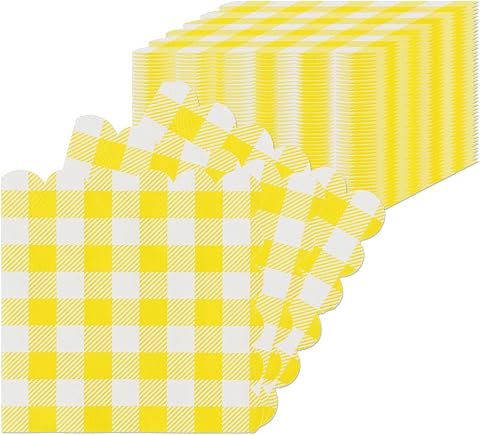 Set de 40 Serviettes en papier Vichy, 25x25cm Serviettes Jetables en Papier 2 Plis Serviettes de Cocktail en Papier pour Dîner, Mariage, Barbecue, Noël, Fête d'Anniversaire (Jaune)
