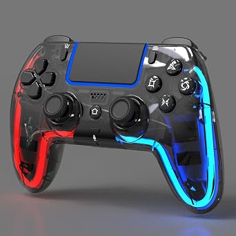 BETMI Wireless Controller for PS5, Pro/Slim/MAC/PC Transparent Black | Hall Effect Joysticks, Dual Vibration, Marco/Turbo/3.5mm Jack/6-Axis Gyro, Speaker, LED Gamepad for Steam Deck, L Red R Blue