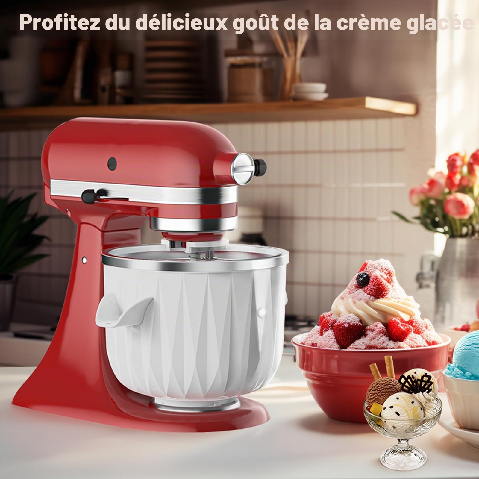 TPGSING Accessoire pour machine à glace pour KitchenAid Mixer, compatible Batteur sur pied ou inclinable de 4,5 Qt et plus, bol de yaourt glacé, gelato et sorbet de 2 QT pour Kitchenaid accessoires