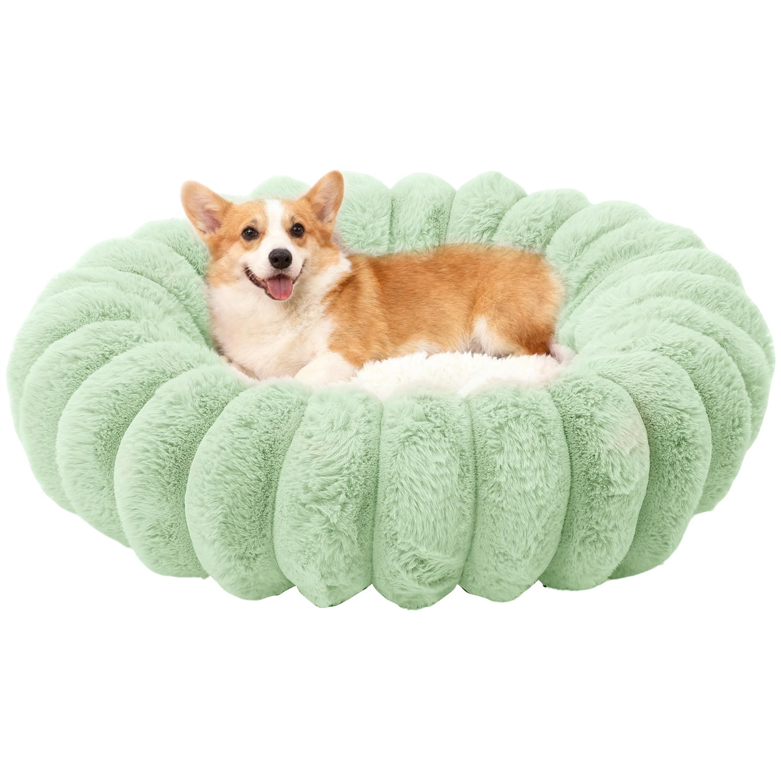 BUMUBI Cloudsoft Flower Cat Bed and Dog Bed Washable Faux Fur Pet Bed with Non-Slip Water-Resistant Bottom for