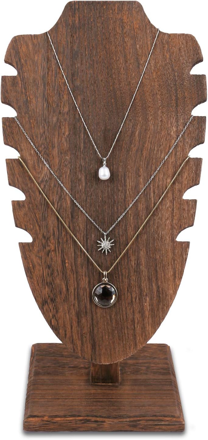 MOOCA Wooden Freestanding Necklace Easel Display Stand - Adjustable Slope Jewelry Showcase Holder for 6 Necklaces, Brown Color
