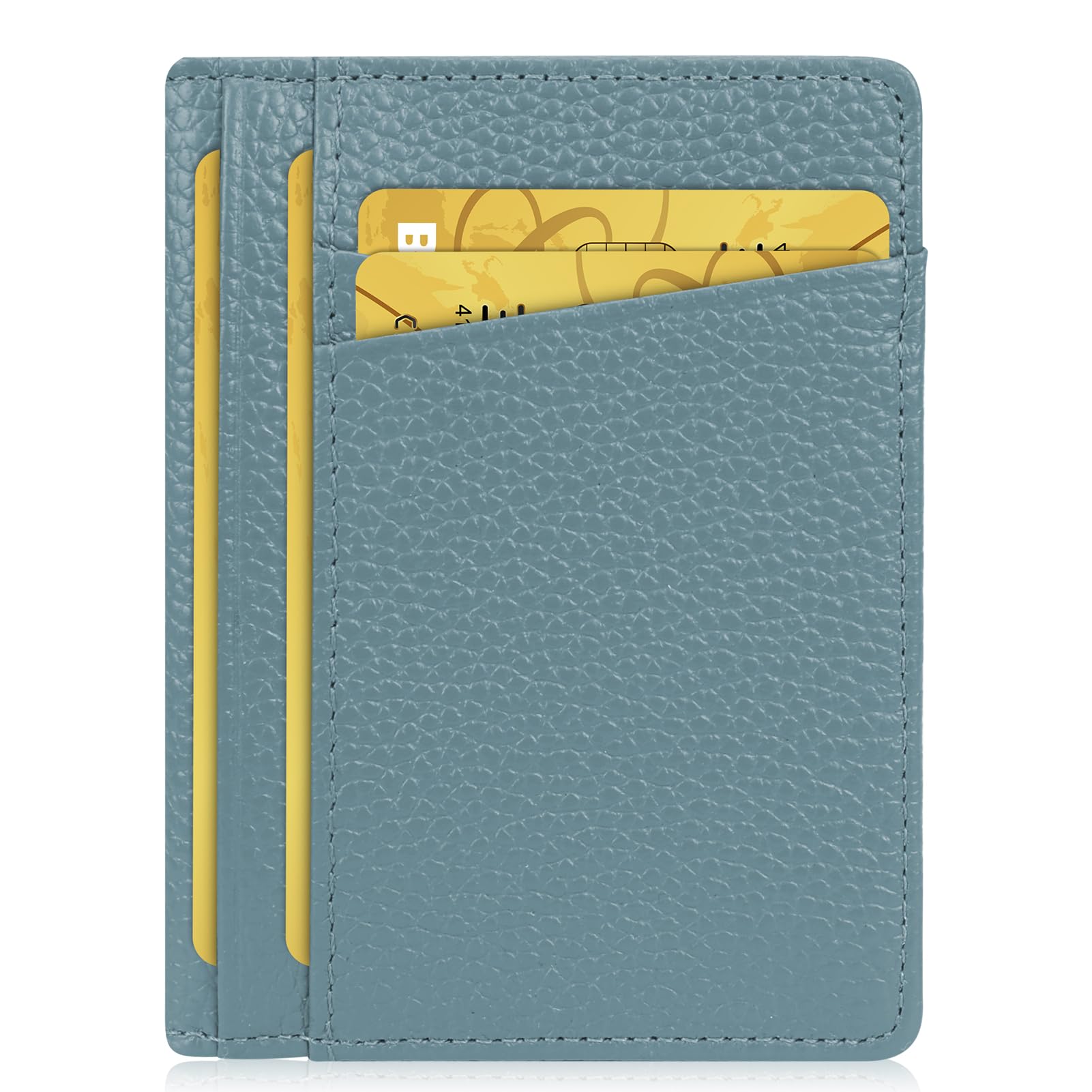 Unaone Slim Minimalist Wallet - Premium Crackle Leather Card Holder RFID Blocking Card Case with 8 Card Slots and 2 ID Window, Blue, Card Holder