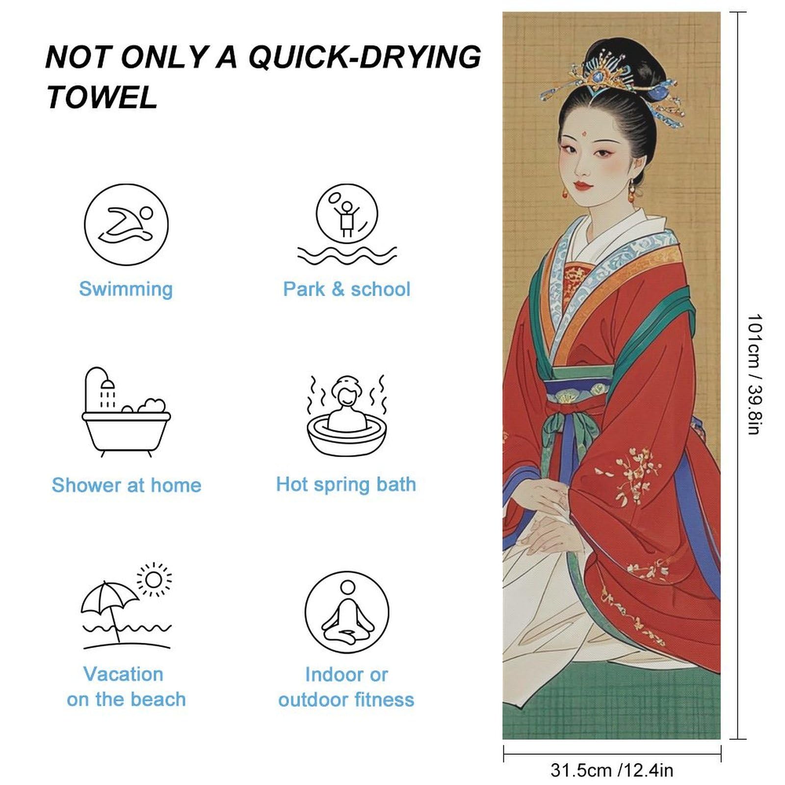 FHESDCW Asian Ladies Towel Quick Dry Ice Towels for Hot Weather Breathable Camping Towels Sweat Super Absorbent Bathroom Towel for Gym Yoga Pilates Exercise
