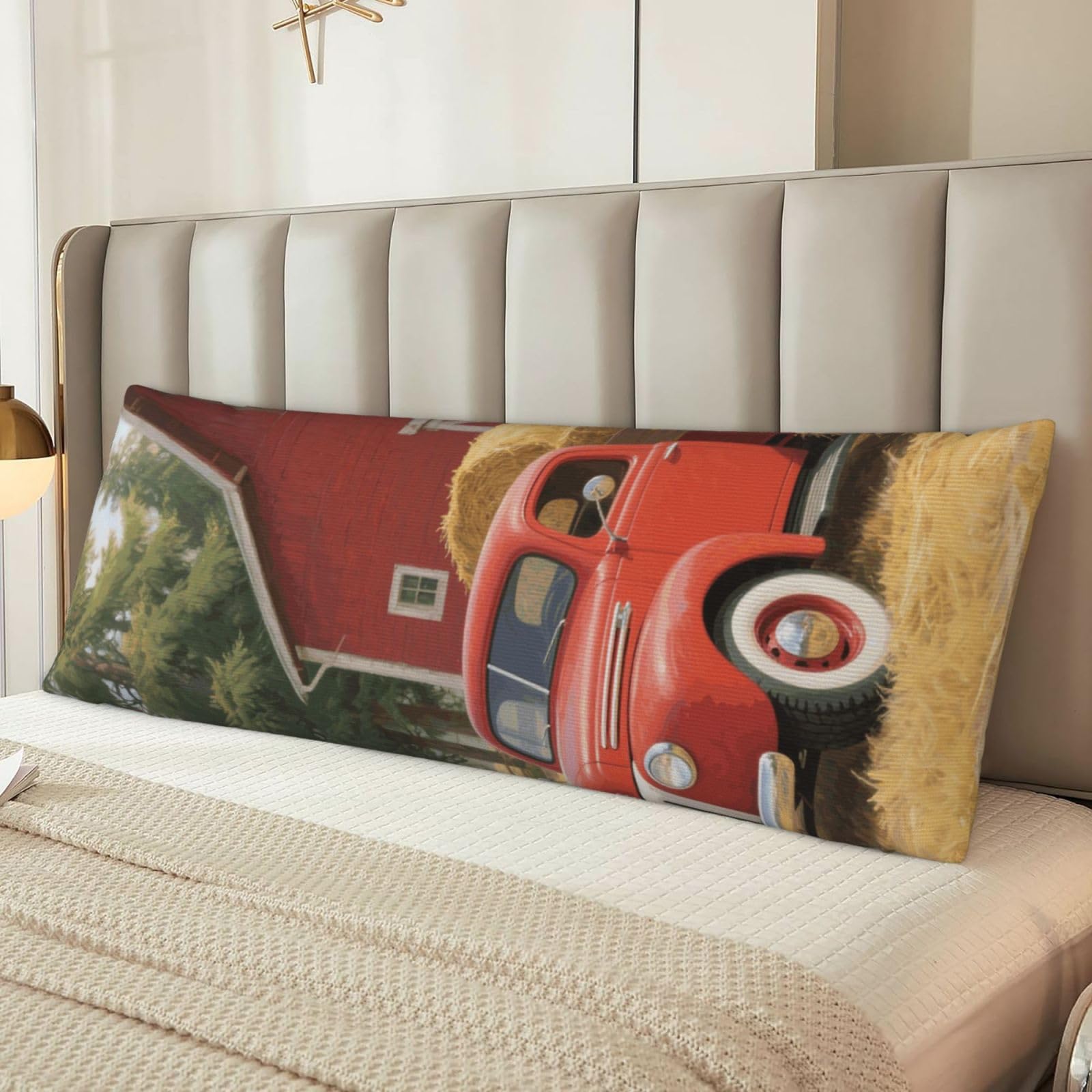 Red Retro Truck Farm Body Pillow Cover with Hidden Zipper 54"X20",Ultra Soft Microfiber Long Pillow Case Decorative Bedding Pillowcase Cushion Cover Cases for Bedroom Couch Sofa,Home Gifts