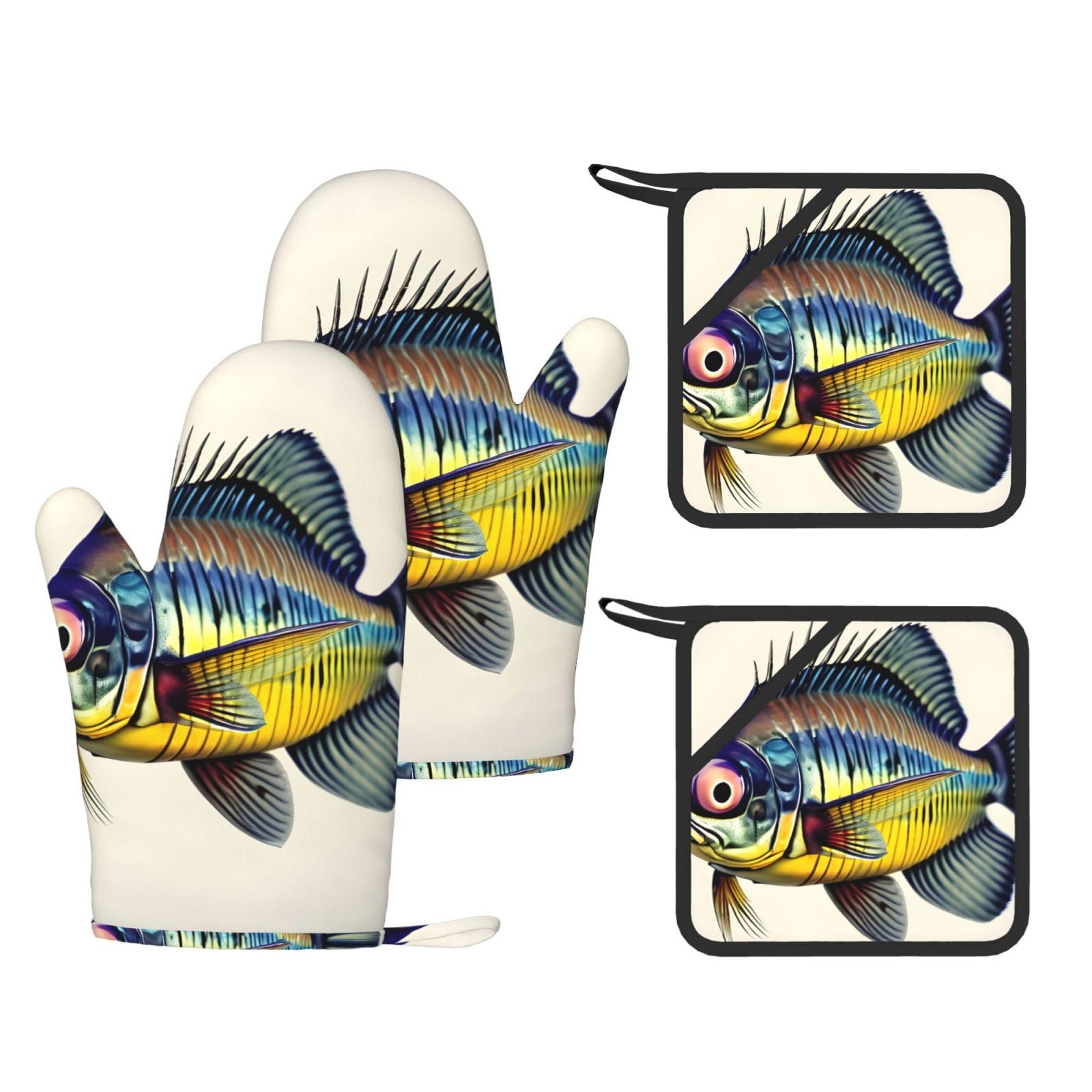 Gants de cuisine en silicone souple motif poisson jaune lot de 4 anti-chaleur à doigts