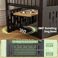 Vista 4 de Mueble de Jaula para Perros de 48 Pulgadas XXL, Perrera de Madera a Prueba de Mordeduras con Ventana Interactiva, Cuencos Ajustables 360°