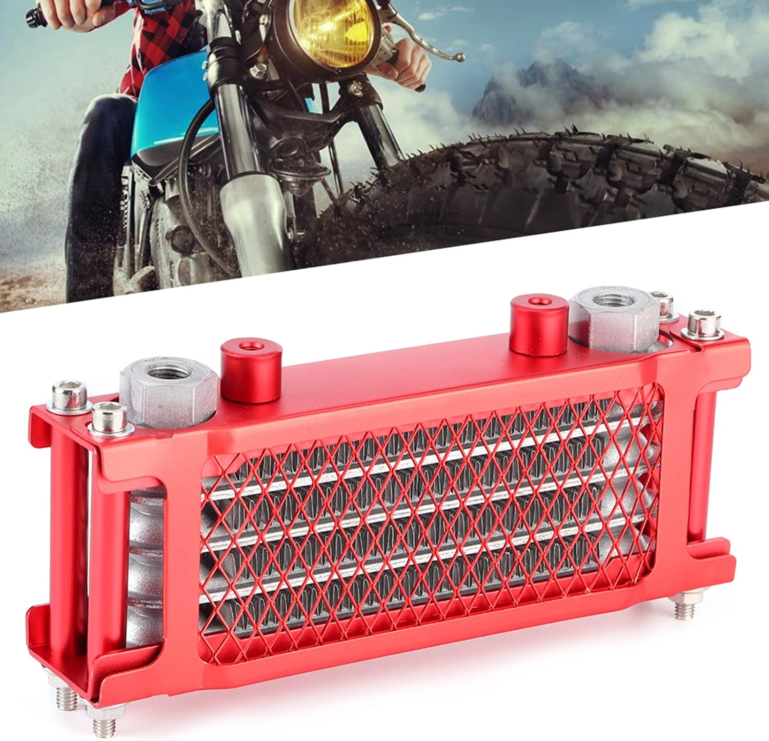 Motorcycle Oil Cooler Red Radiator Cooling System, Aluminum Alloy Engine Oil Cooler for 100-250CC Off - Road Vehicles, ATV and Monkey Cars with Installation Kit