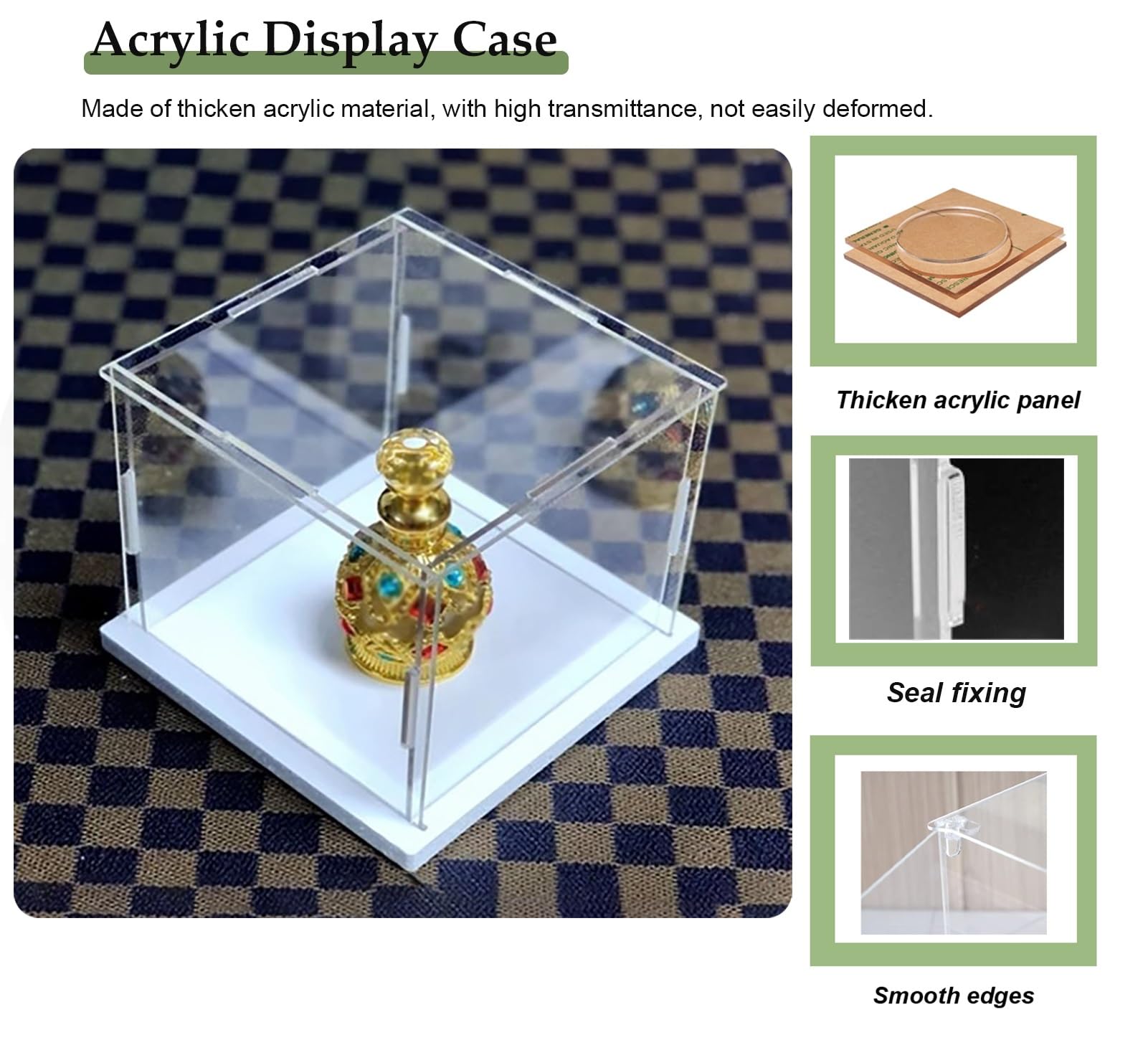 Vetrina in Acrilico, Grande teca in Acrilico per modellini di Navi - Cubo Trasparente Antipolvere con Base Nera, mobiletto Trasparente per Oggetti da Collezione (76x61x61 cm) - Soluzione IDE