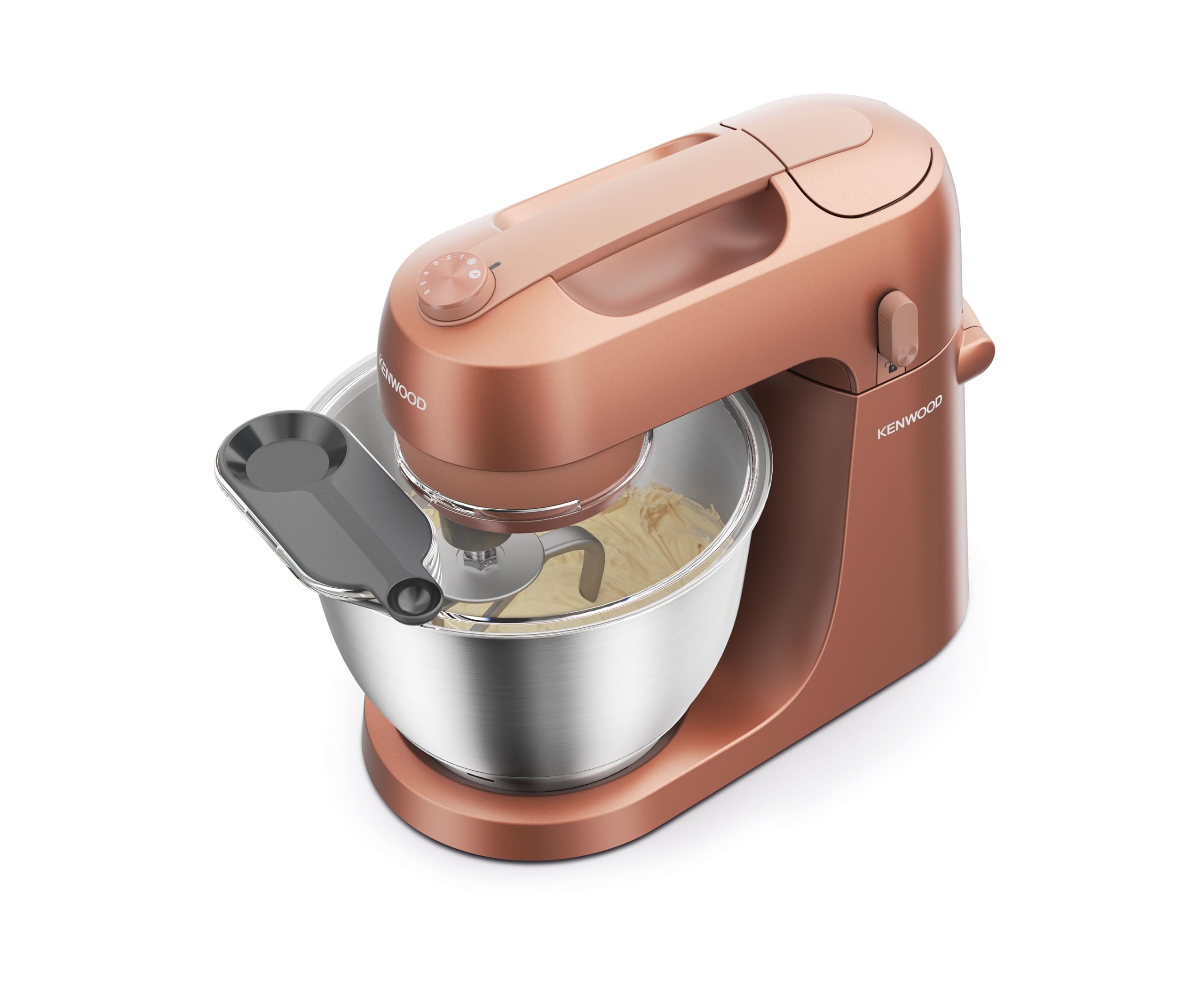 Kenwood Go KZM35.000RD Robot pâtissier peu encombrant avec bol de 4 litres, crochet K, fouet ballon, crochet pétrisseur, protection anti-éclaboussures et cuillère doseuse, corps en métal avec poignée
