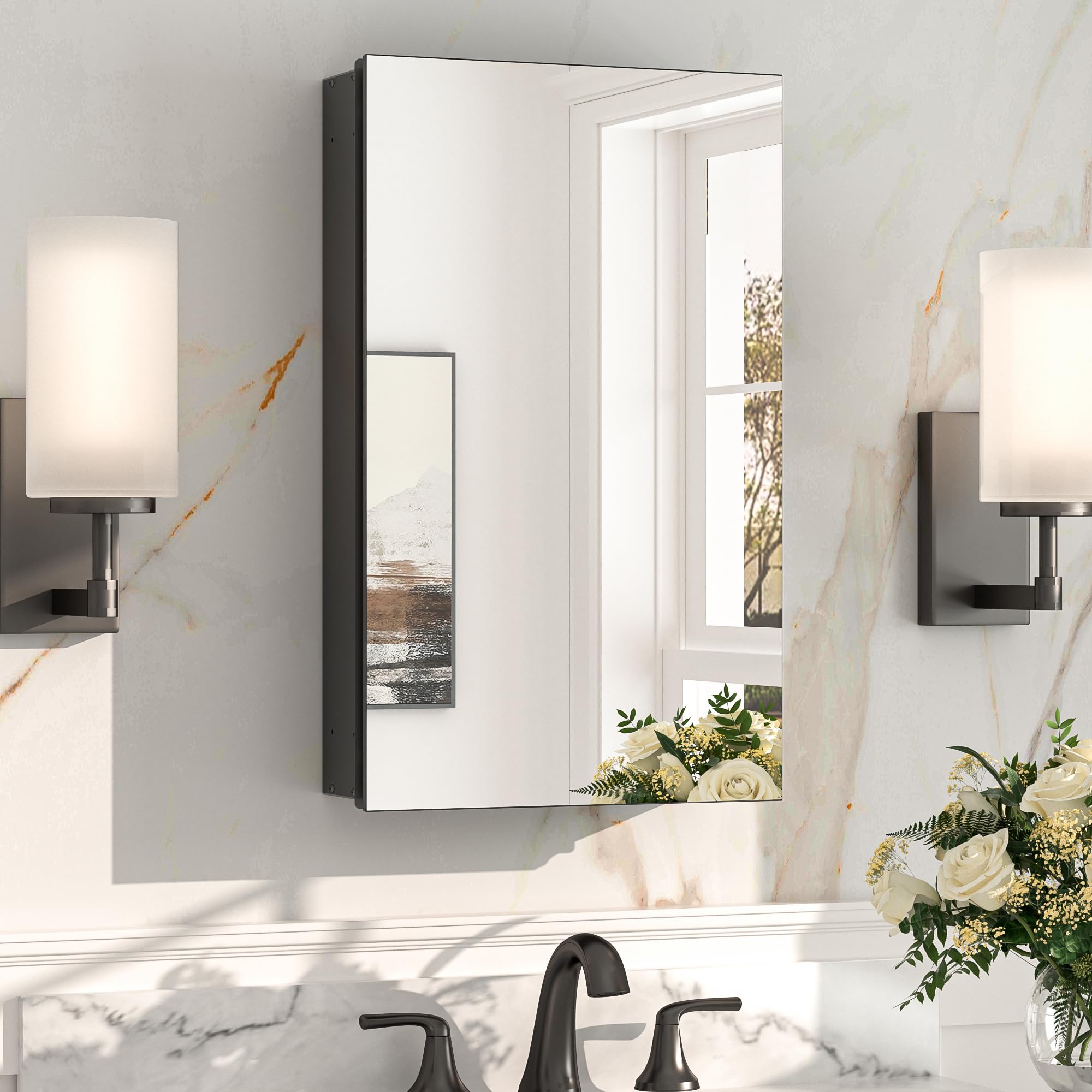 Keonjinn Black Aluminum Medicine Cabinet