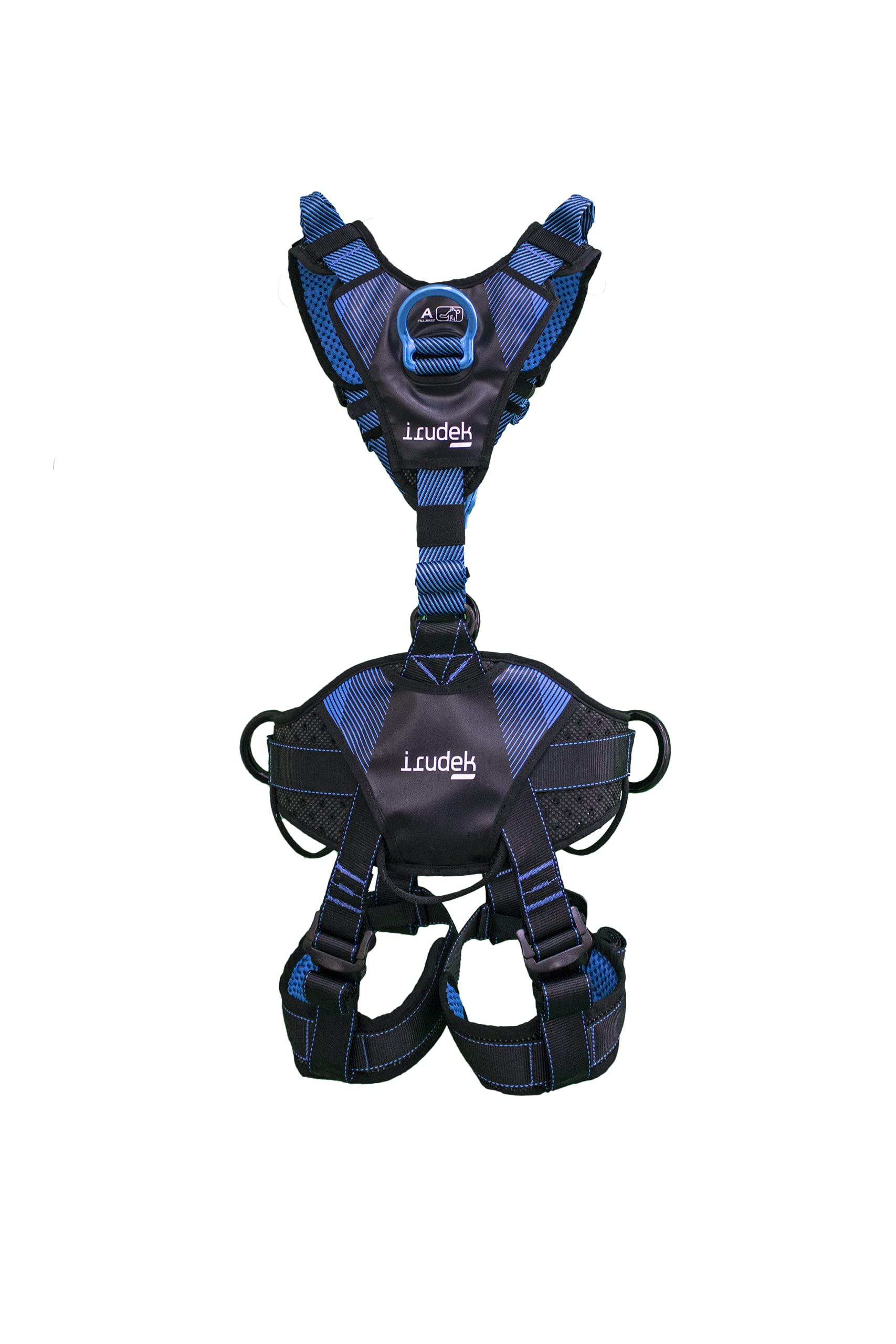 Irudek WIND BLUE 3 S-M – Arnés anticaídas con anclaje ventral de aluminio, cinturón IRUPAD Holetech, hebillas automáticas K-EASY, sistema ANTISLIP, portaganchos y chip NFC Ready