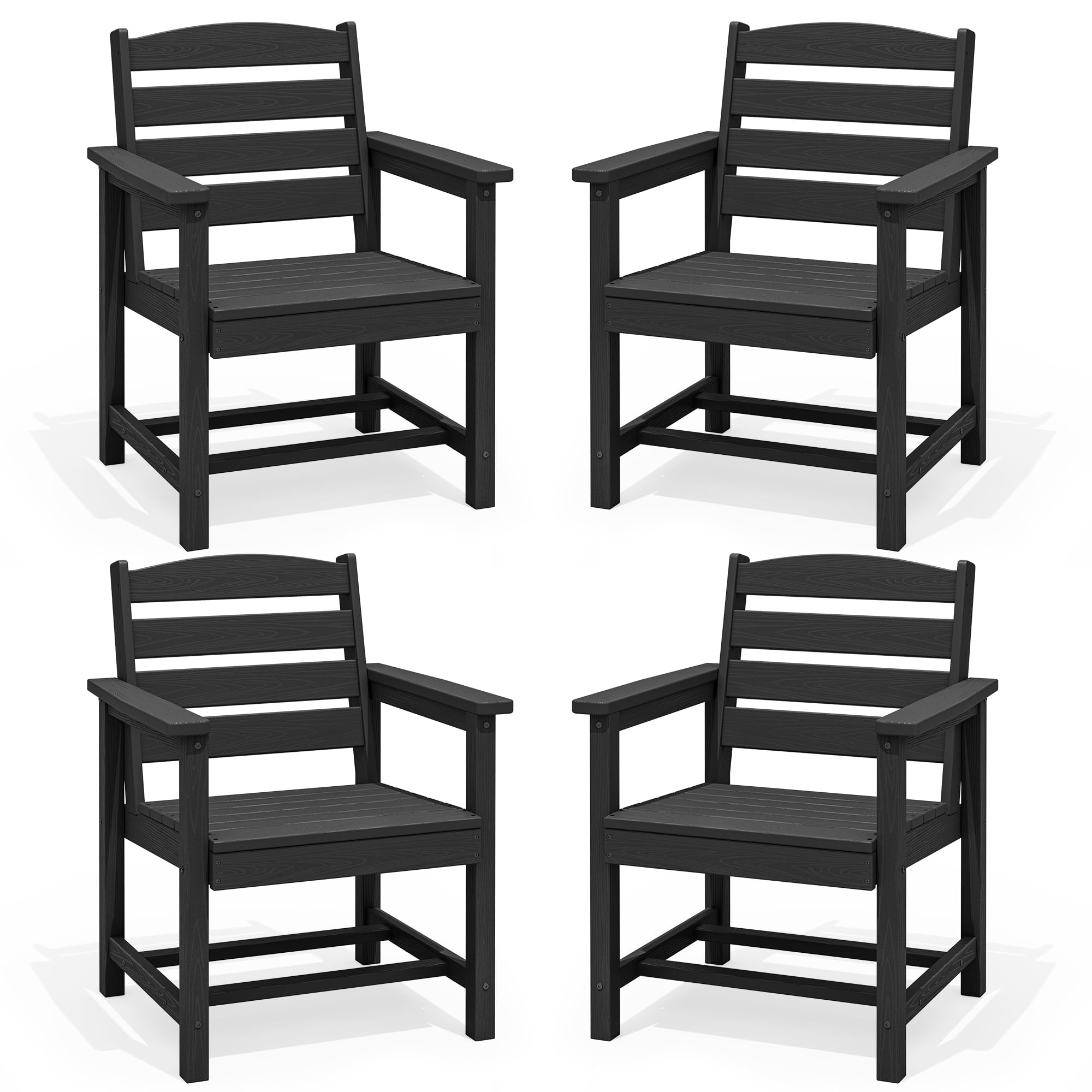 SERWALL Outdoor HDPE Dining Chairs Set of 4 with Arms &amp; Widended Seat,Black