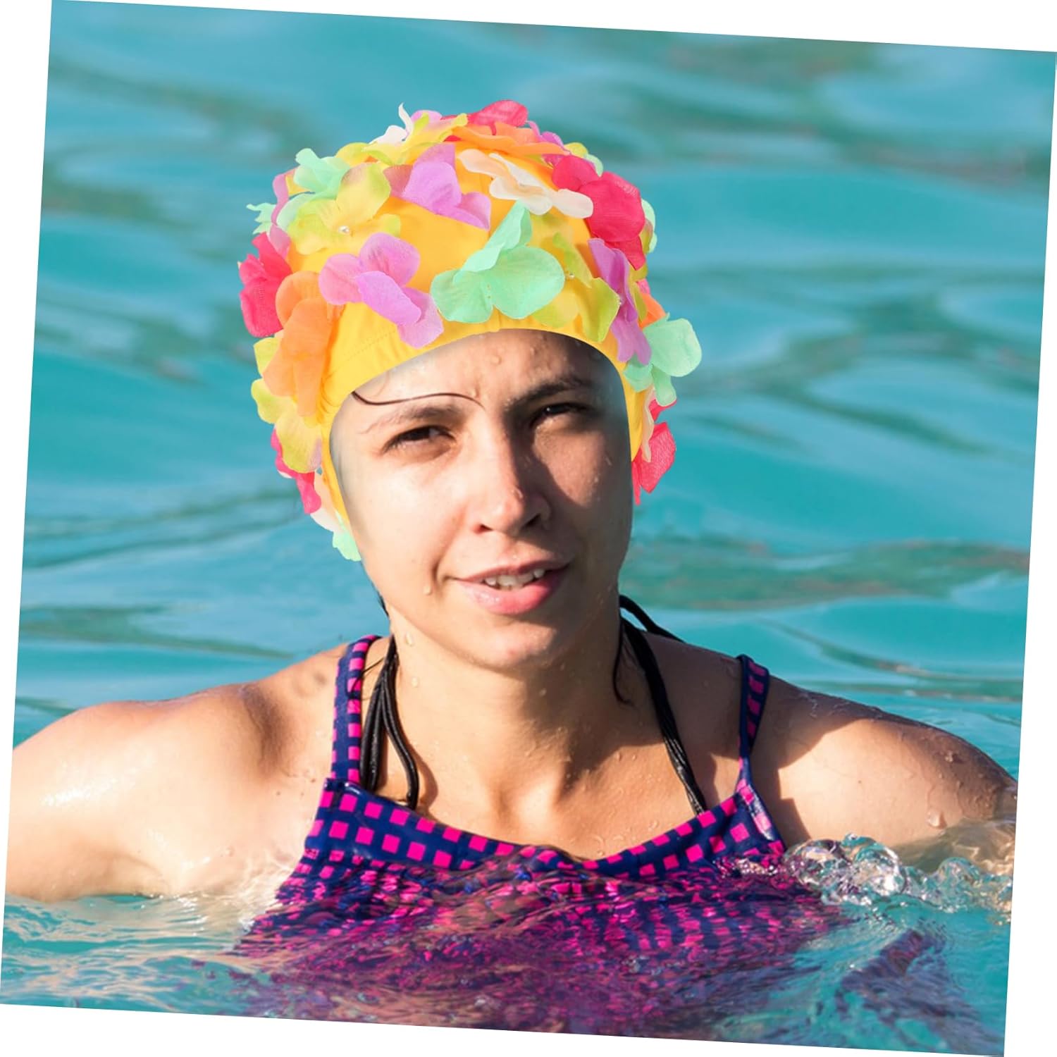 HEMOTON Floral Swim Cap for Women Elastic Swimming Cap Comfortable and Breathable Hat for Long Hair Durable