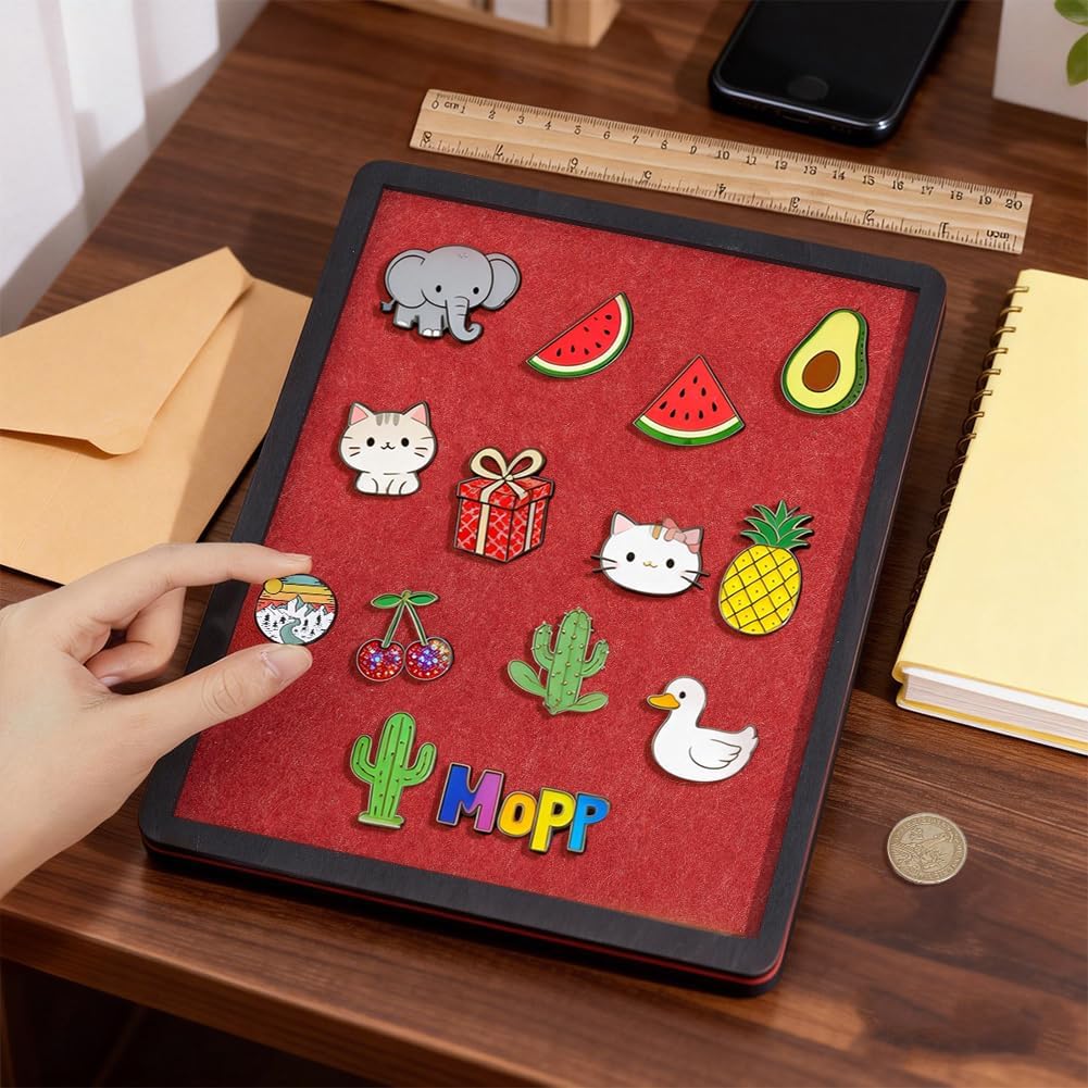 BENECREAT 7.9x9.8Inch Display Case Pin Holder Board Collectibles Showcase Featuring Soft Felt Backing and Plywood Frame for Medal Badge Jewelry Protection Red