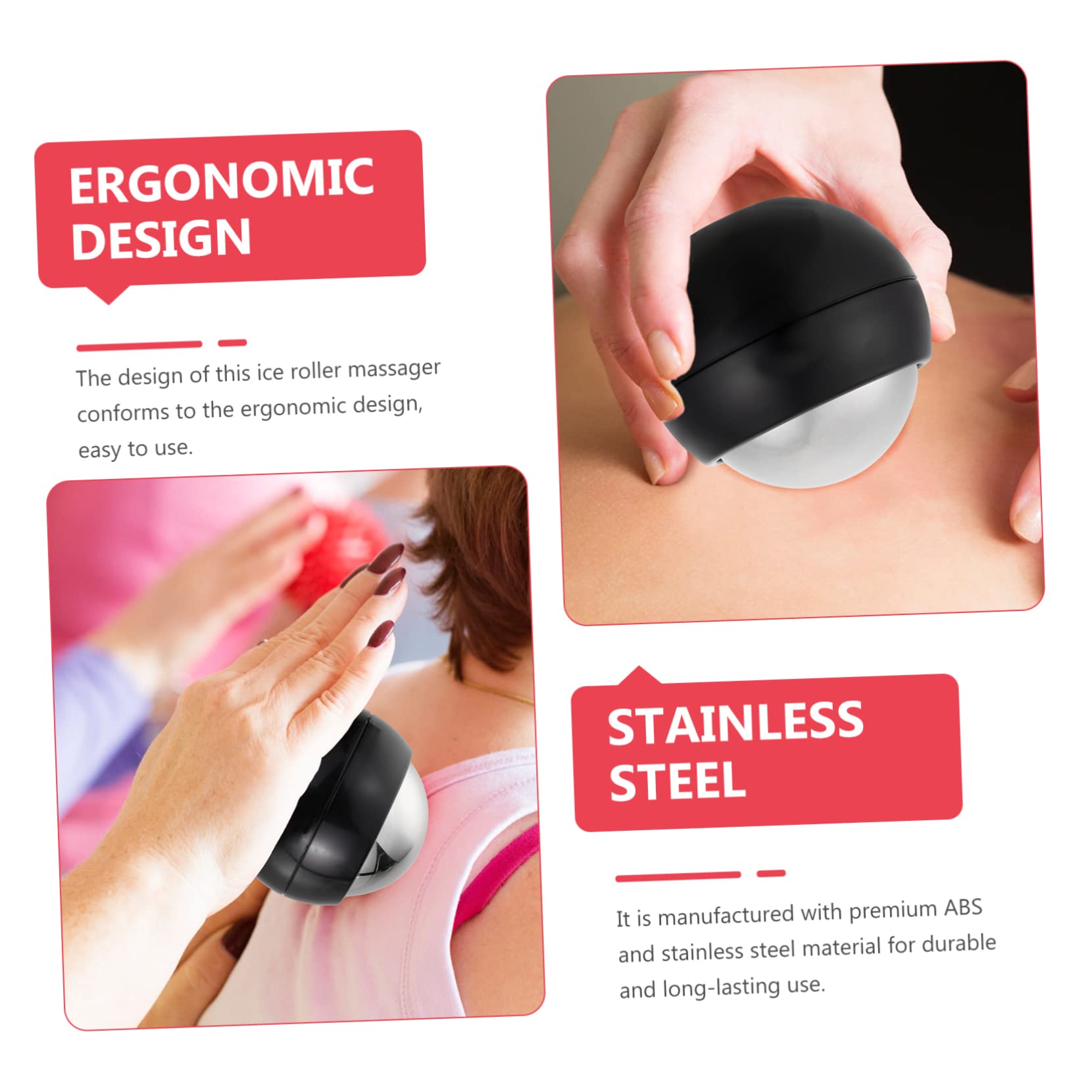 COLLBATH Ergonomischer Massageball aus Abs und Edelstahl mit Kaltkompresse für Fitness Massage und Yoga Training zur Muskelentspannung und Schmerzlinderung Schwarz