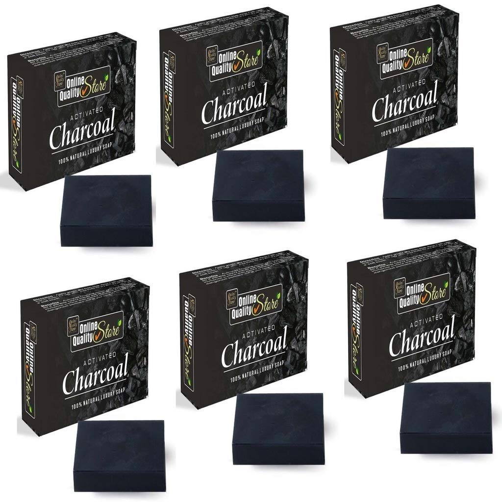 Online Quality Store Activated Charcoal Soap 100g each (Black, Herbal, Pack of 6)
