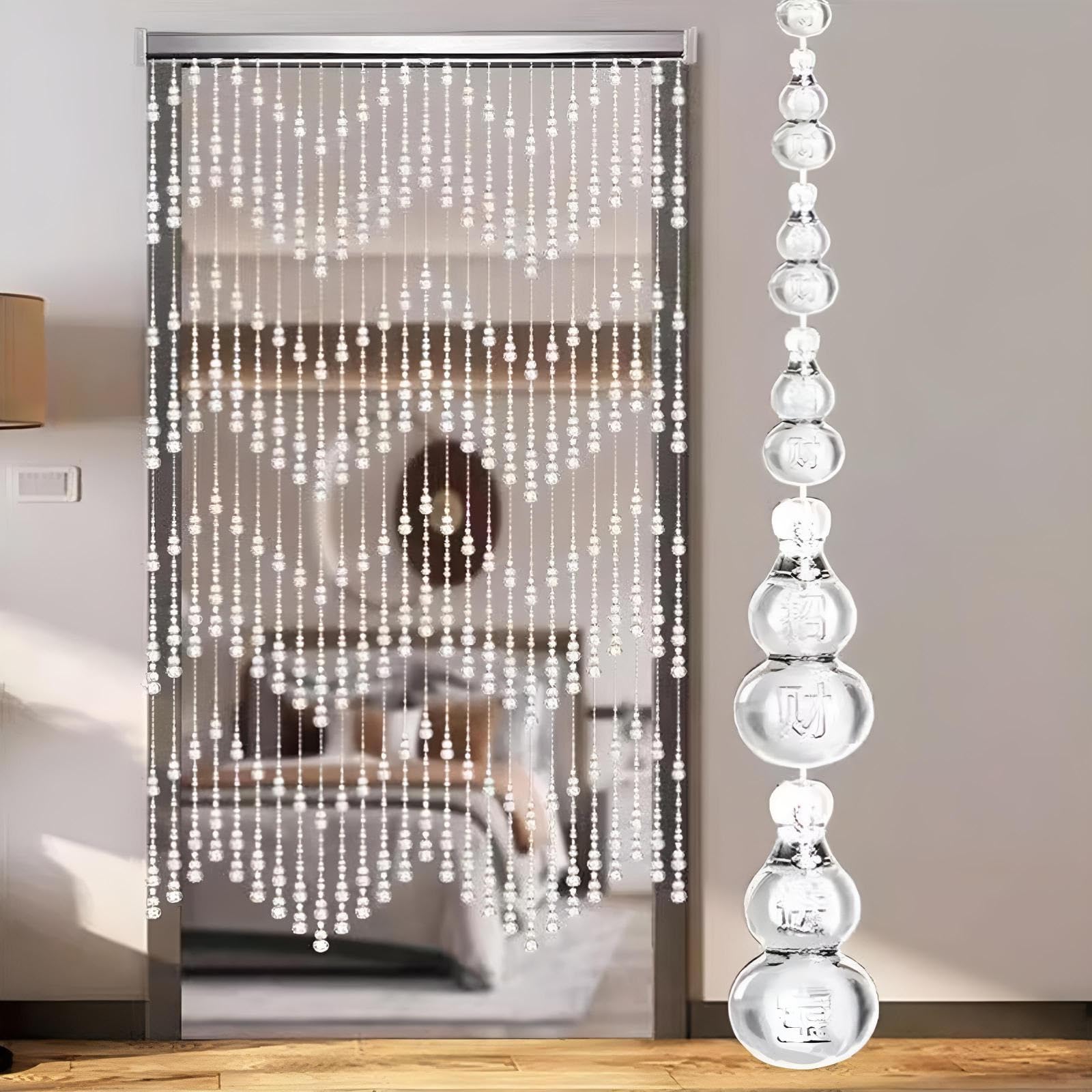 Eiauiuo Beaded Acrylic Curtain, Wavy String Divider Curtain For Door, Insect Protection Fly Screen For Living Room, Bedroom, Office, Parties, Weddings, Decorative Divider Screen(Weiß,70x60cm(17 Sträng