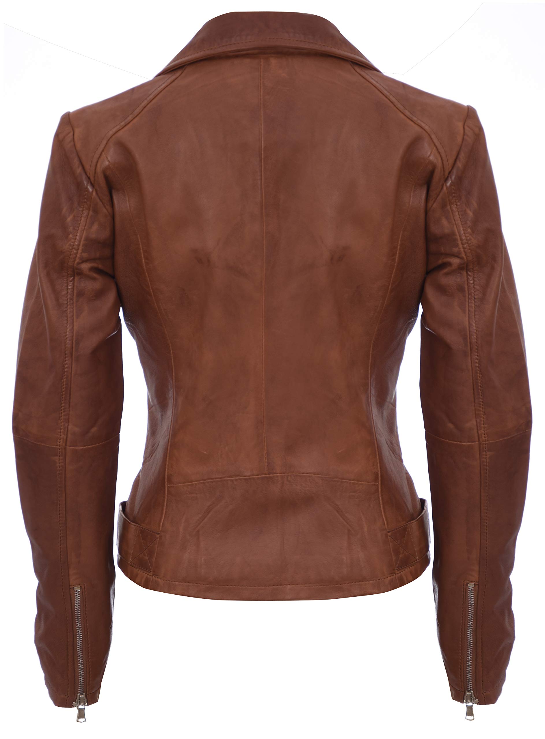 Mujer Coniac Broncearse Vendimia Brando 100% Chaqueta de Cuero de Motorista