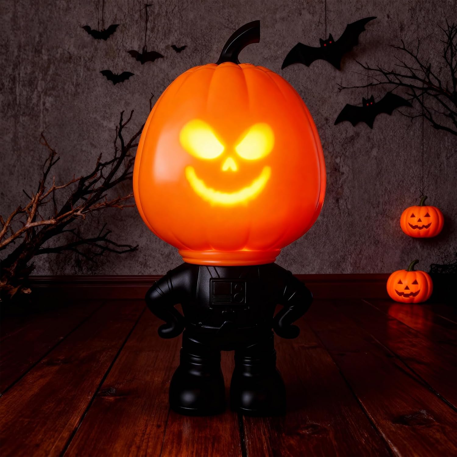 Talking Singing Pumpkin Figurine with Projector Light, Animated Lighted Halloween Christmas Decor, Holiday Prop Desktop Ornament Gift with USB