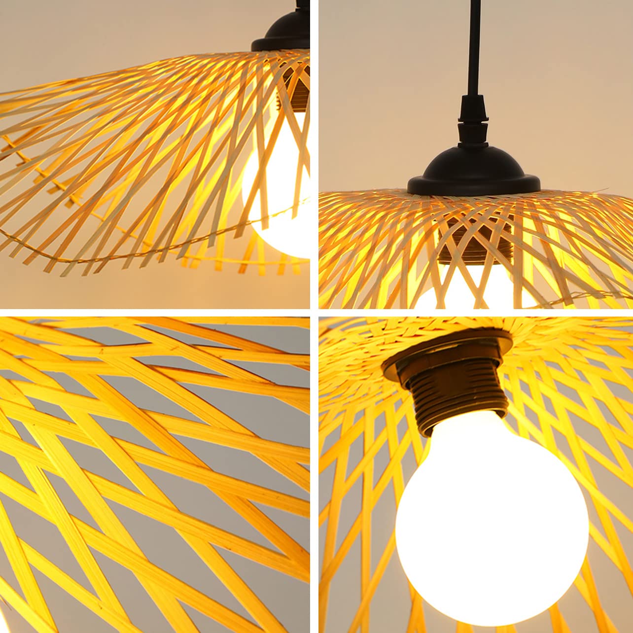 Lampada a sospensione in bambù intrecciata a mano Lampadario a cappello semplice Lampada da soffitto Lampadario in bambù naturale per sala da pranzo, sala da tè, ristorante