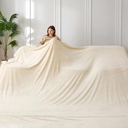COOVA Oversized King Fleece Blanket 120x120 inches, Soft Cozy Warm Giant Extra Large 10'x10' Blanket for Bed, Sofa, Couch,Travel, Camping, California Huge Flannel Big Throw Blanket, Beige