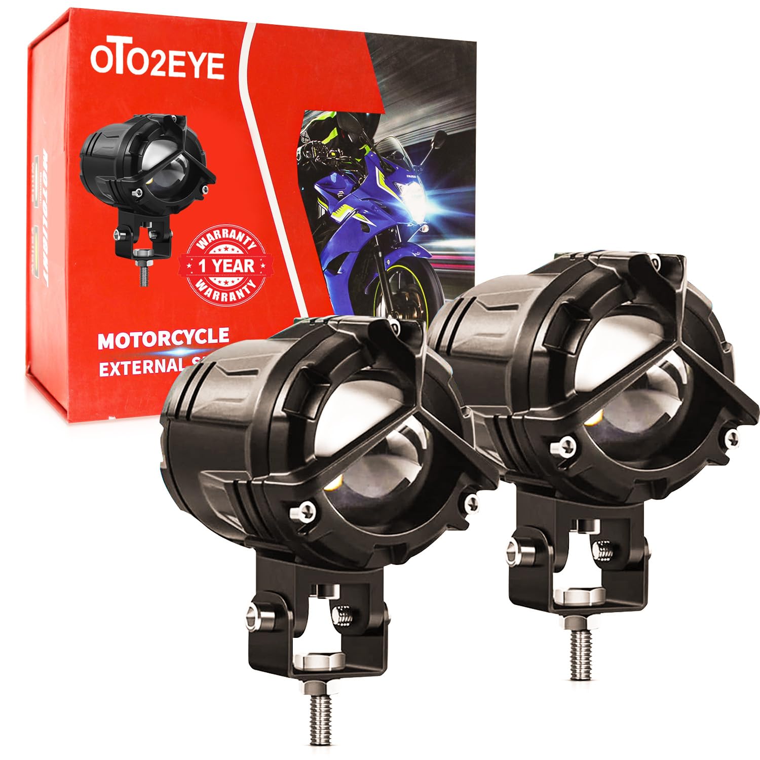 OTO2EYE Power By LIU HJG 1 YEAR WARRANTY Waterproof Y Shape Style Laser Beam Mini Driving Fog Light Bike, Cars Projector Light 2 Color White & Yellow Spot Beam (Pack of 2, 12V DC 40W)