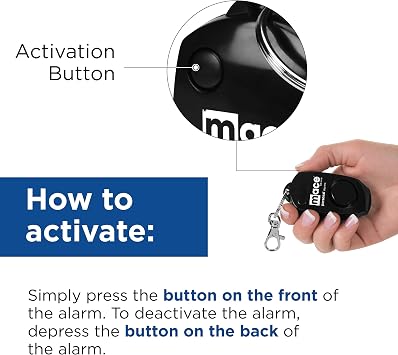 Mace Brand Personal Alarm with Bag or Key Ring Clip, Portable Alarm for Self-Defense that Emits Powerful 130dB, Available in Black, Pink, Blue, Green, Orange, Red, or Yellow