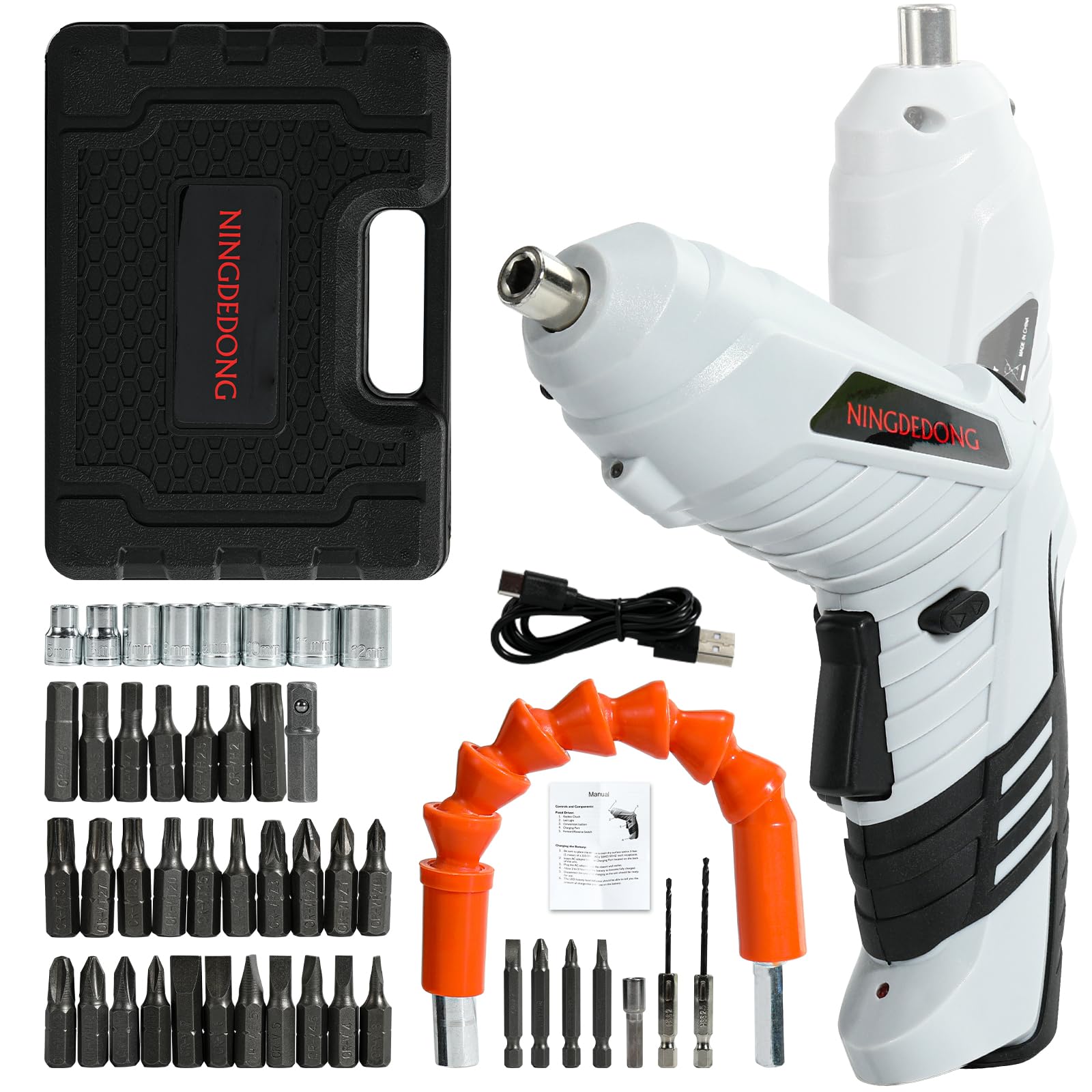 Electric Cordless Screwdriver Set power-screw-guns Rechargeable Cordless Power Tool with Carrying Case and Bits white