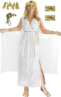 Womens Greek Toga Costume Set Halloween Cosplay Roman Goddess Grecian Outfit for Women - Buy now