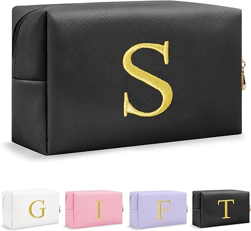 Bolsa de maquillaje con inicial de regalo personalizado, con letras bordadas doradas, bolsa de cosméticos para niñas adolescentes, pequeña bolsa de