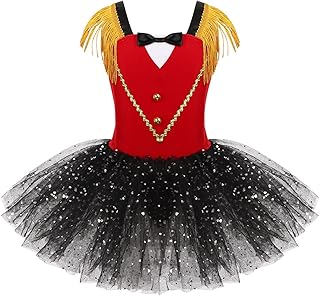 Yihuimin Kids Ringmaster Dance Costume Girls Tassel Sleeve Bodice Leotard Tutu Dress with Majorette Hat Red 10 Years