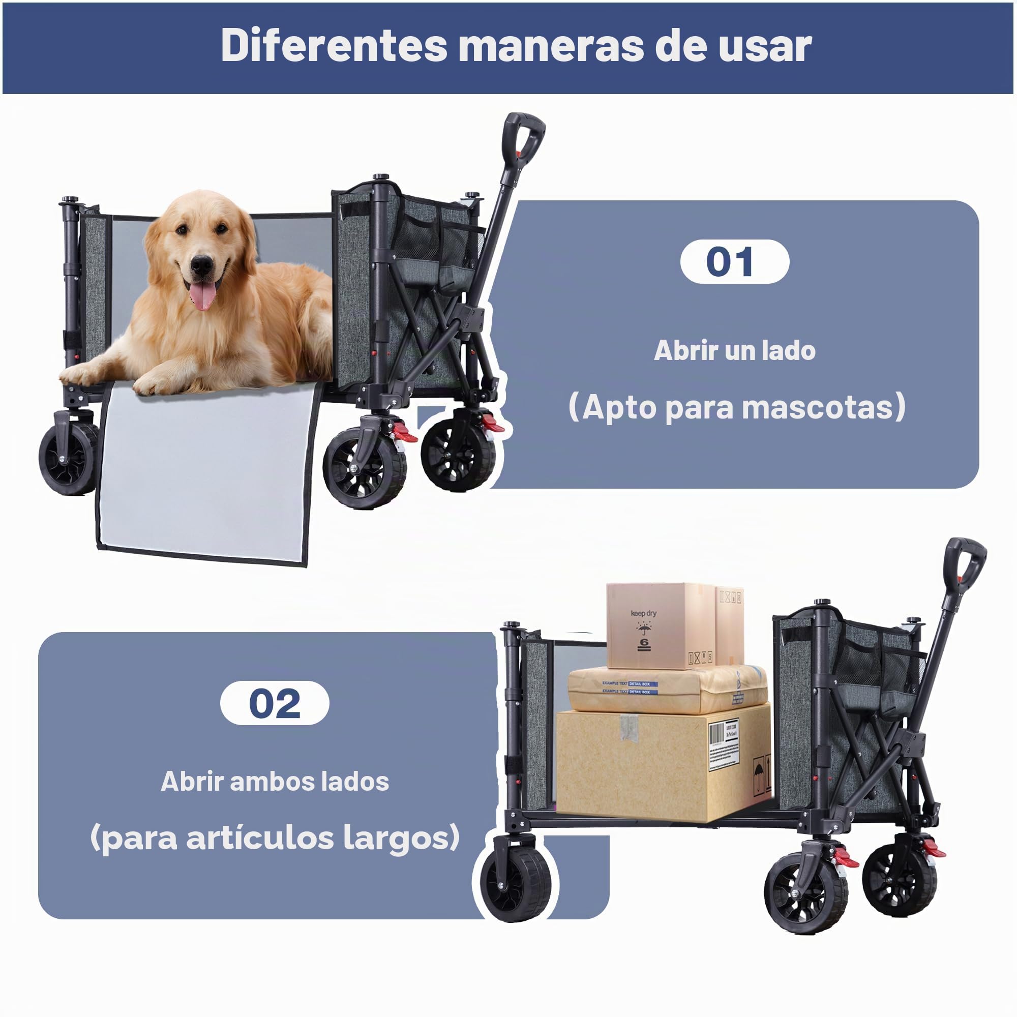 COMLAX FIELD Carro plegable con ruedas grandes para todo terreno, 120 l, 100 kg, plegable, con frenos, carrito de playa, para playa, jardín, camping, compras, color gris