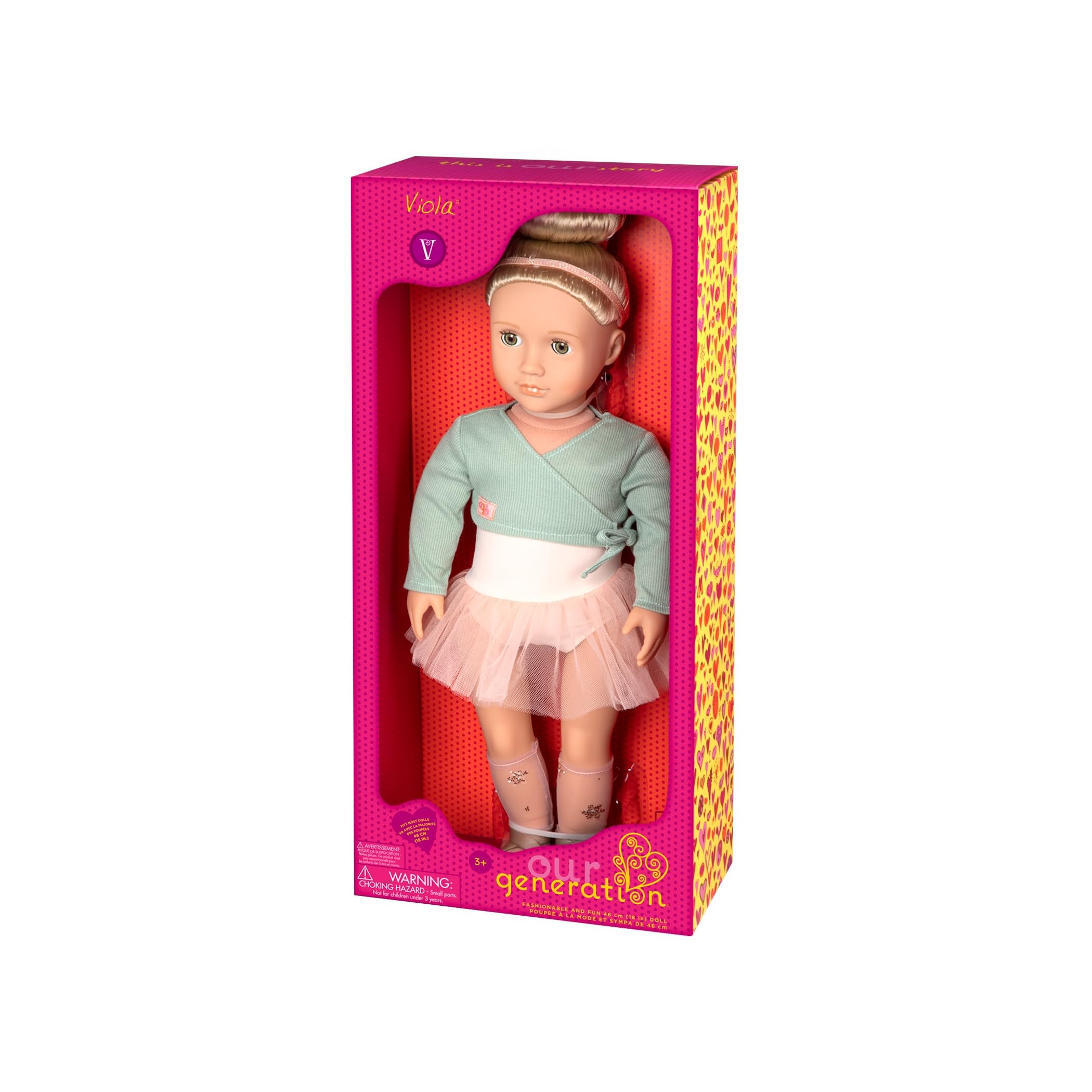 Our Generation Ballerina-Puppe 46 cm, realistische grüne Augen und Blondes Haar, rosa Ballettkleid und Shrug-Outfit, Fantasie-Spiel, Spielzeug für Kinder ab 3 Jahren, lila
