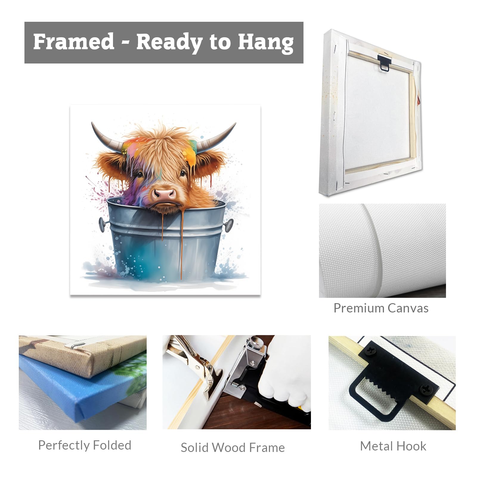 ZFTCN Set di 3 poster per il bagno - Motivo mucca delle Highlands - Immagini in argento - Oranghi e scimmie - Stampa murale in bianco e nero - Senza cornice