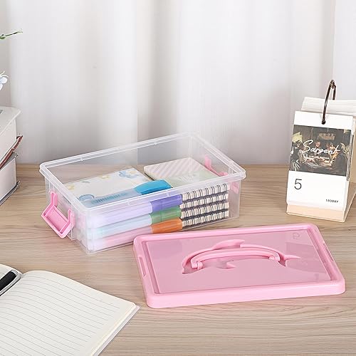 Miniatura 2 de BTSKY Caja de almacenamiento de plástico transparente con tapa, organizador apilable con diseño de delfín fácil de levantar, contenedor portátil