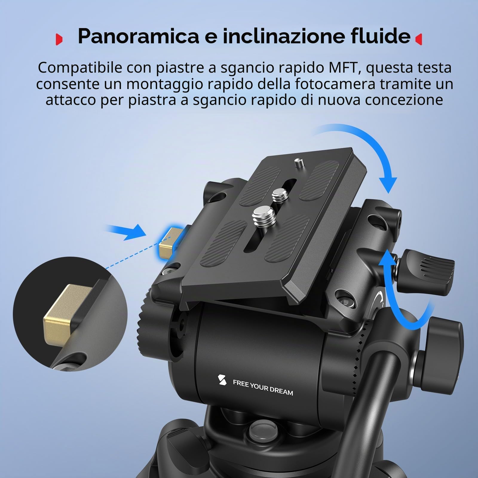 SMALLRIG Treppiede video in lega di alluminio per impieghi gravosi da 73''/186 cm, carico massimo 8 kg, testa fluida con inclinazione da +85° a -78°, peso del treppiede da viaggio compatto 3,1 kg-5441