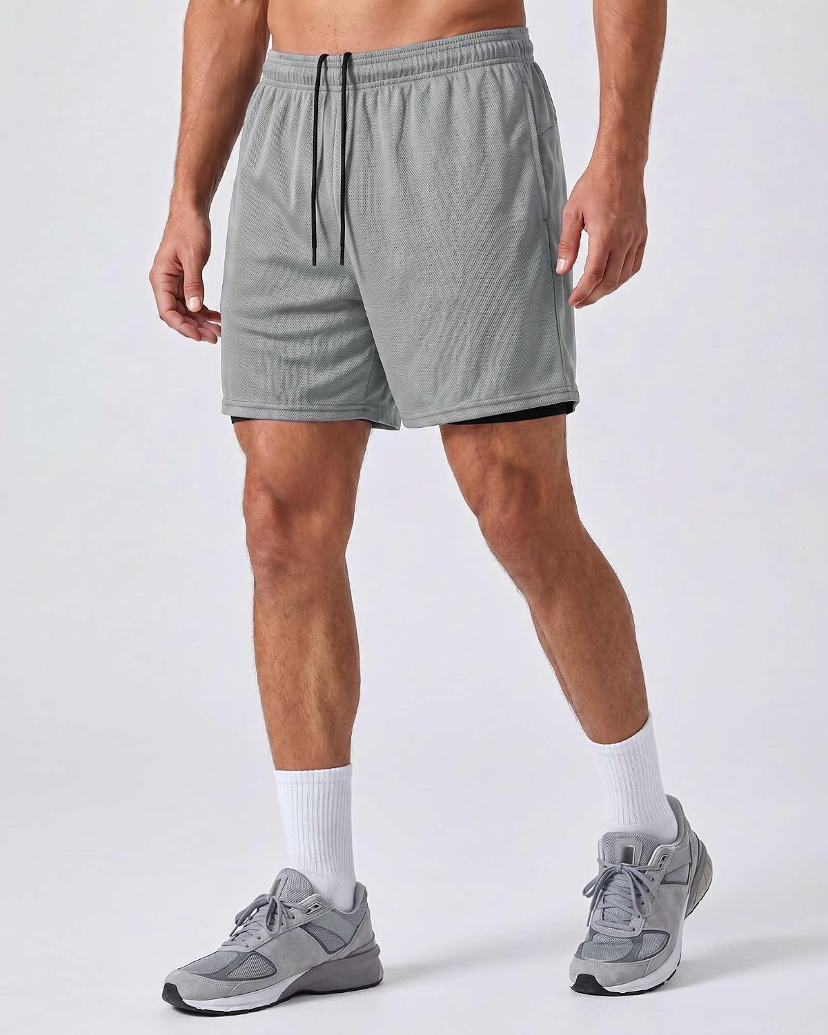 Real Essentials 3 Pack: Men's 2 in 1 Mesh 7" Running Workout Gym Shorts with Compression Liner (Available in Big & Tall)
