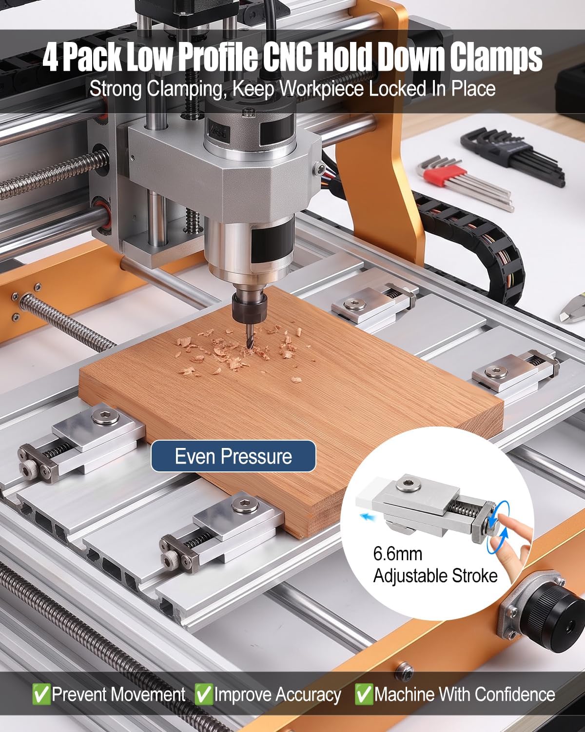 4 Pcs CNC Mini Vise Toe Clamp Kit Low Profile Side Clamping for T-Track MDF