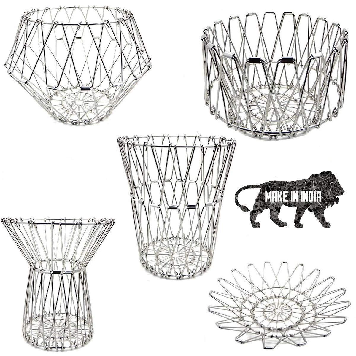 MT Metal Storage Basket Folding Multipurpose Mesh Wire Fruit Storage