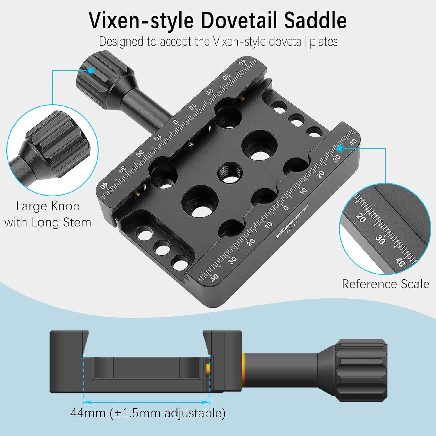 Telescope Dovetail Saddle Clamp Mount Base for Vixen Style Dovetail Plate Bar, with M6 M8 Countersunk Bores for Astronomical OTA Equatorial Head Tripod Adapter, Support Drop-in Mounting