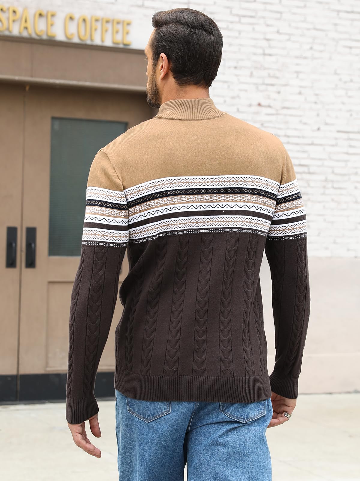 Genfien Pull Homme en Tricoté 1/4 Zip Pullover Sweater Pull d'hiver Manches Longues Chaudes Pulls pour Homme Tricoté Pull Chandails de Noël pour Hommes