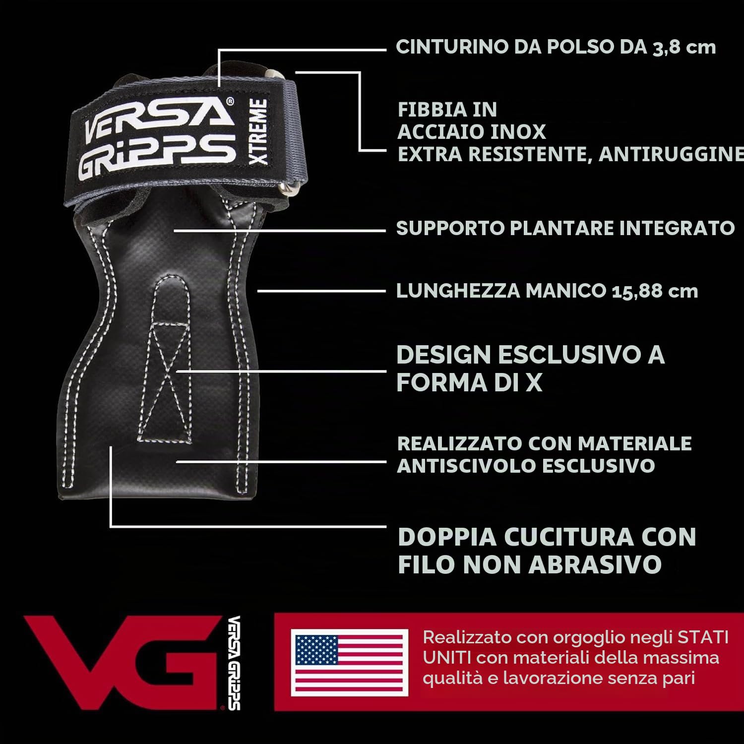 Versa Gripps Xtreme, Made in USA, cinturini da polso per sollevamento pesi alternativa, il miglior accessorio per l'allenamento