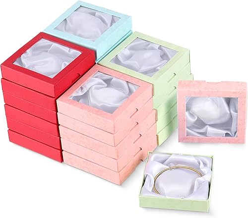 Tuanse 24 cajas de regalo de joyería de 3.5 x 3.5 x 0.8 pulgadas, cajas de regalo cuadradas de cartón con tapas transparentes, cajas de regalo