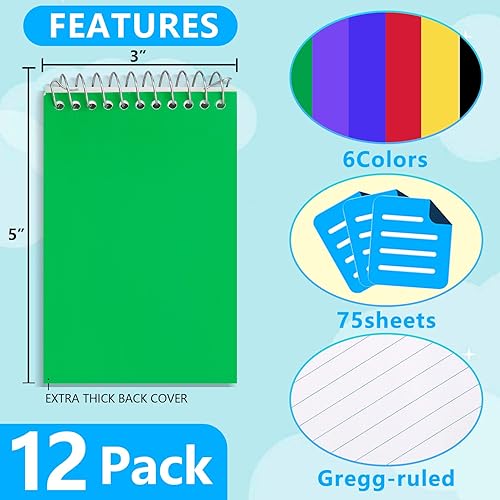 Miniatura 2 de Paquete de 12 libros de notas, blocs de notas encuadernados con alambre de 3 x 5 pulgadas, mini libros de notas en espiral, 6 blocs de notas