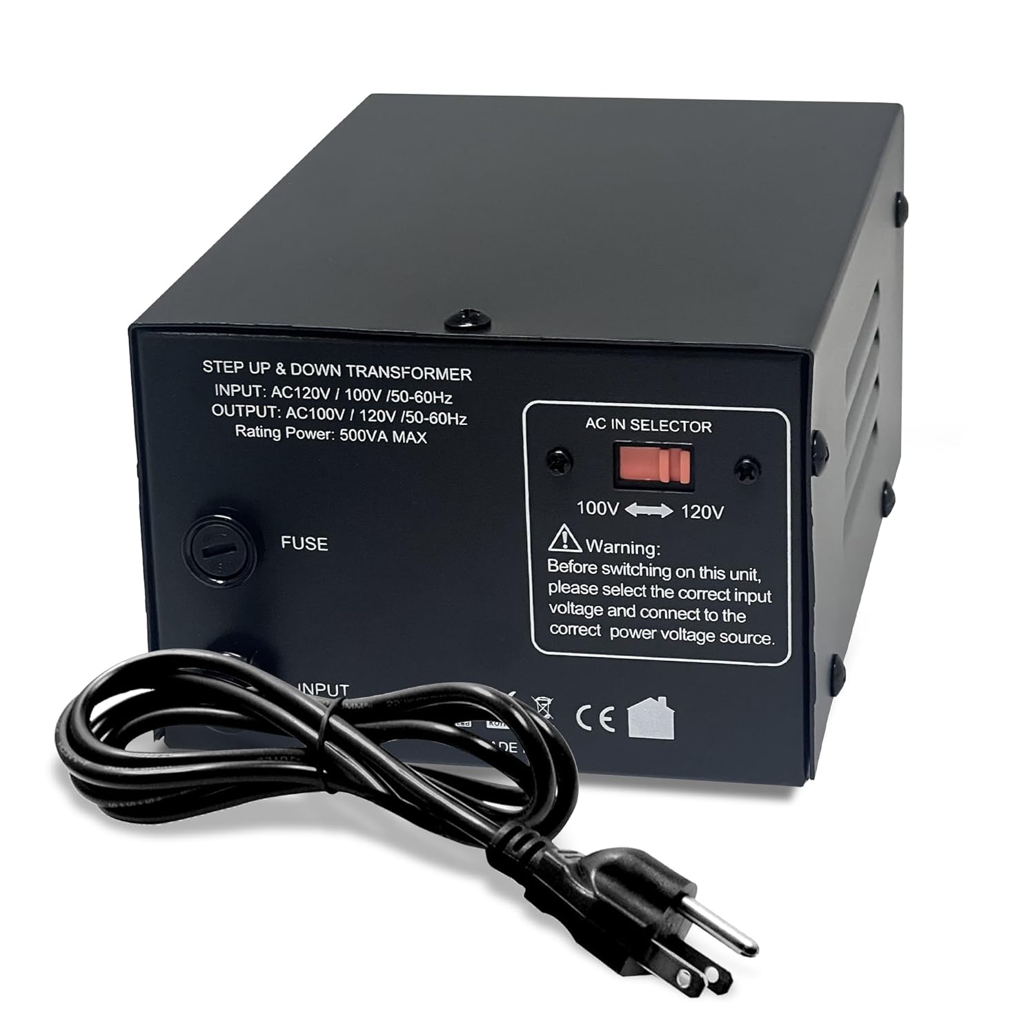 LiteFuze 500W Japan Voltage Converter Transformer – Step Up/Down 100V to 120V / 120V to 100V – Heavy Duty Power Converter with Fuse Protection & Fully Grounded Cord (JP-500)