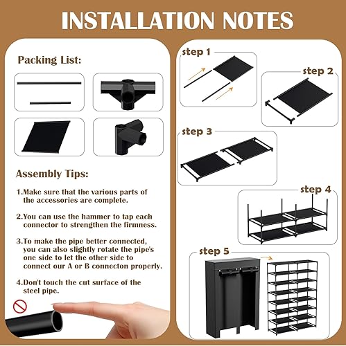 Miniatura 6 de KKU Organizador de zapatos para armario, organizador de zapatos con capacidad para hasta 28 pares de 8 niveles de doble fila con cubierta de tela no