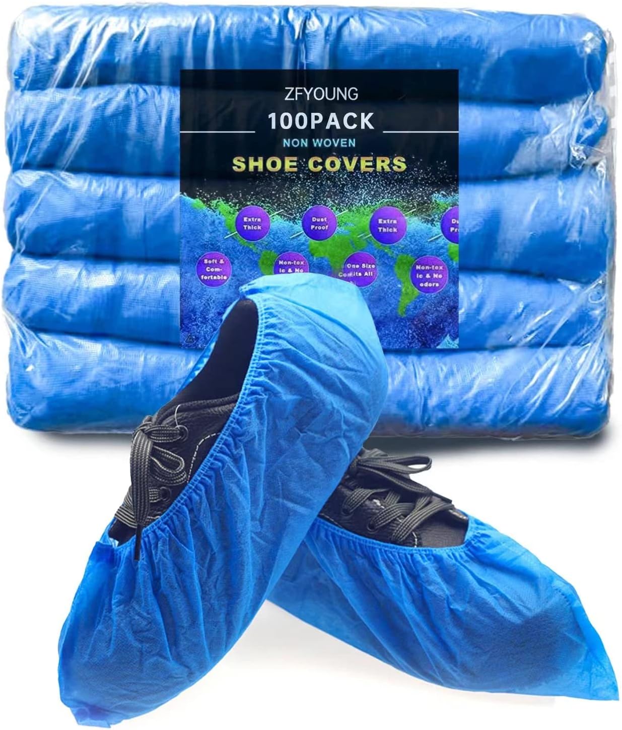 Zfyoung 100 Pack（50 Pairs）Blue Hygiene Boots and Shoe Covers Disposable