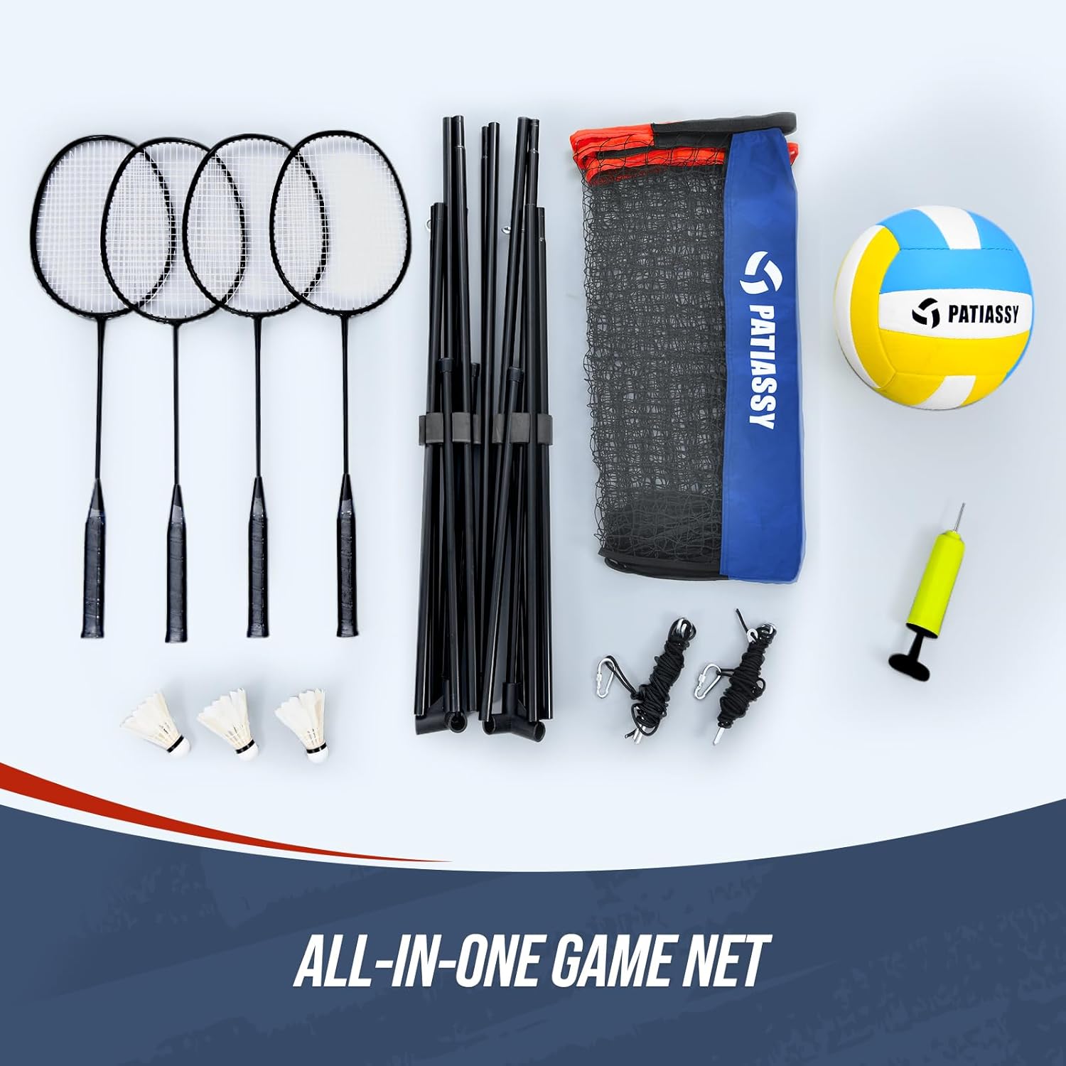 Volleyball Badminton Pickleball 3-in-1 Combo Net Set for Backyards, 5.1-7.4ft Adjustable Height Freestanding Indoor Sports Nets, Portable 17ft Outdoor Net with Carry Bag, Rackets and Balls