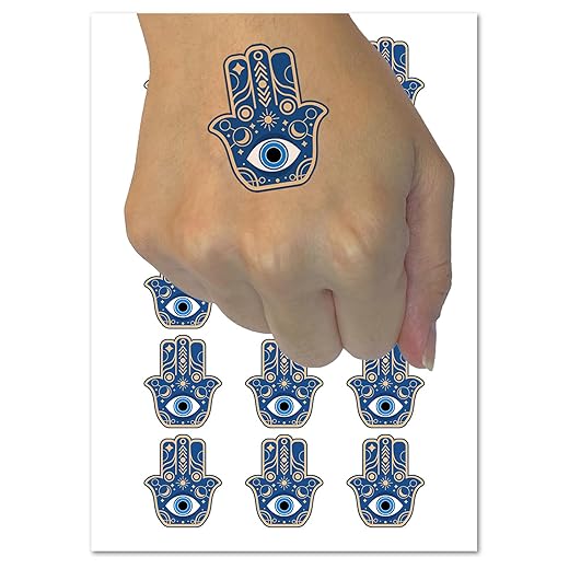 Hamsa Evil Eye Hand Ward Protection Symbol Charm Khamsa Hamesh Temporary Tattoo Water Resistant Fake Body Art Set Collection - 15 2" Tattoos (1 Sheet)