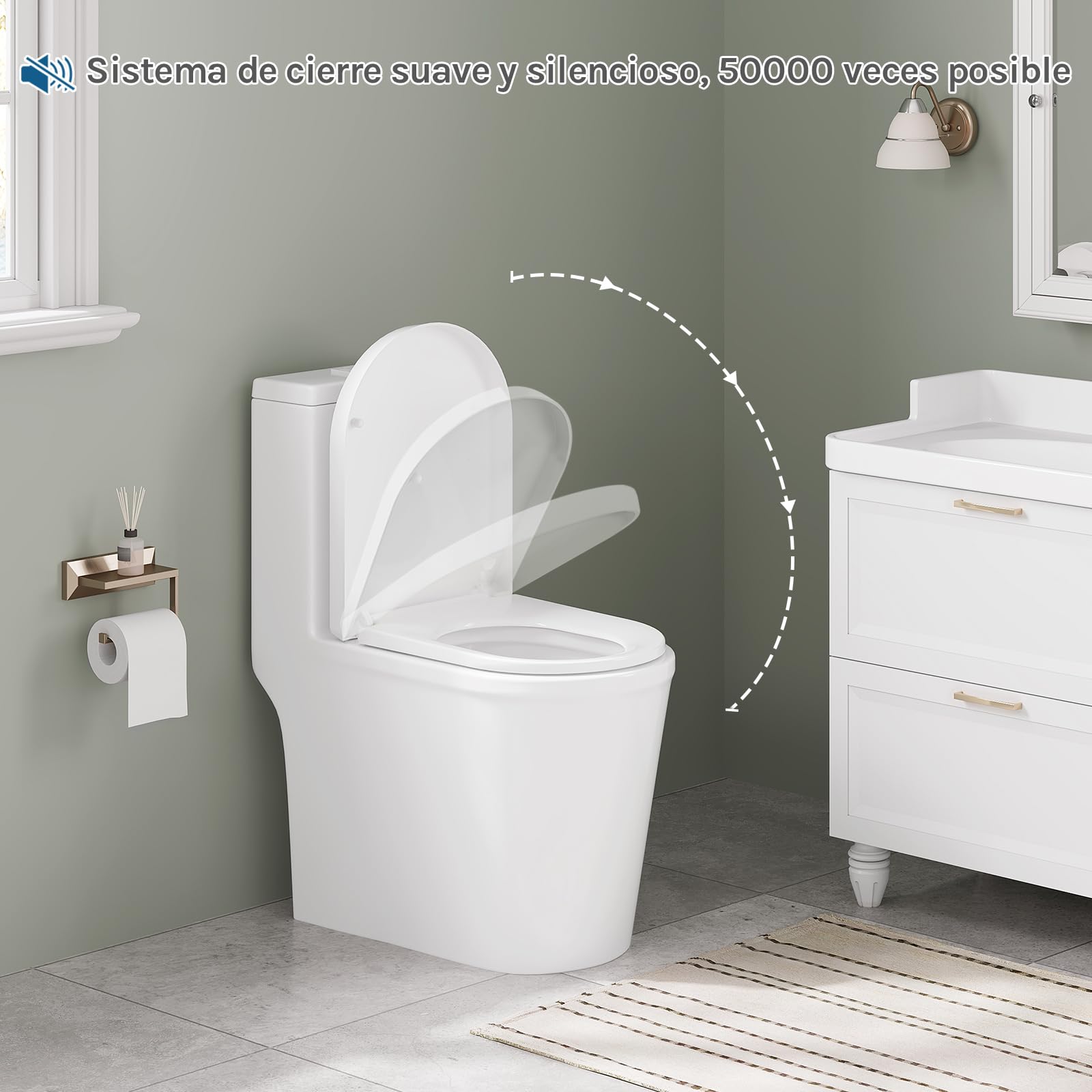 WOLTU Tapa de WC Asiento Inodoro Bisagra de Cierre Suave Instalar Rápida/Demontar Rápida, Plastico Blanco Forma de D